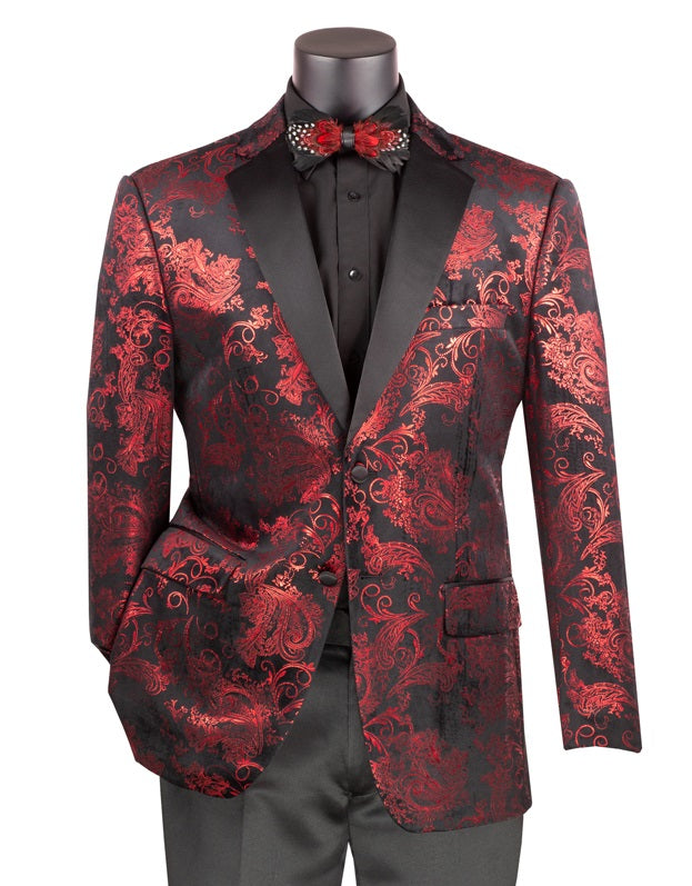 Mens Black ~ Red Paisley Blazer - Big and Tall Sport Coat With Bowtie main image 1