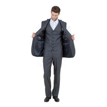 Load image into Gallery viewer, Steel Navy Solid Shiny Sharkskin 3-PC Regular Modern Fit Suits