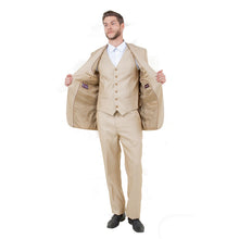 Load image into Gallery viewer, Lt. Beige Solid Shiny Sharkskin 3-PC Regular Modern Fit Suits
