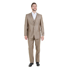Load image into Gallery viewer, Dk Tan Solid Shiny Sharkskin 3-PC Regular Modern Fit Suits