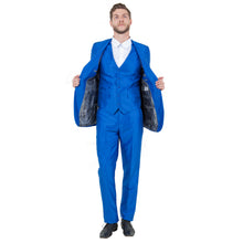 Load image into Gallery viewer, Blue Men's Sharskin Slim-Fit 3-Piece Suit