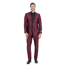 Load image into Gallery viewer, Burgundy Men's Sharskin Slim-Fit 3-Piece Suit