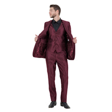 Load image into Gallery viewer, Burgundy Men's Sharskin Slim-Fit 3-Piece Suit