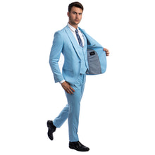 Load image into Gallery viewer, Sky Blue Men's Ultra Slim-Fit 3pc Suit w/ Expandable Waistband