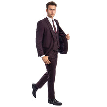 Load image into Gallery viewer, Burgundy Men's Ultra Slim-Fit 3-Piece Glen Check Suit