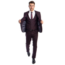 Load image into Gallery viewer, Burgundy Men's Ultra Slim-Fit 3-Piece Glen Check Suit