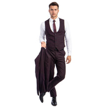 Load image into Gallery viewer, Burgundy Men's Ultra Slim-Fit 3-Piece Glen Check Suit