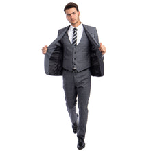 Load image into Gallery viewer, Grey Men's Ultra Slim-Fit 3-Piece Glen Check Suit