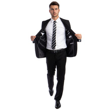 Load image into Gallery viewer, Navy Blue Men's Hybrid-Fit 3pc Paisley Suit w/ Wide Black Shawl Collar