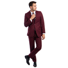 Load image into Gallery viewer, Burgundy Men's Hybrid-Fit 3pc Paisley Suit w/ Wide Black Shawl Collar