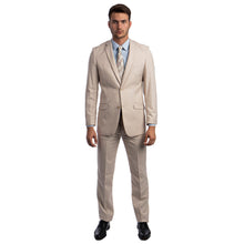 Load image into Gallery viewer, Tan Men's Hybrid-Fit 3pc Paisley Suit w/ Wide Black Shawl Collar