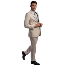 Load image into Gallery viewer, Tan Men's Hybrid-Fit 3pc Paisley Suit w/ Wide Black Shawl Collar