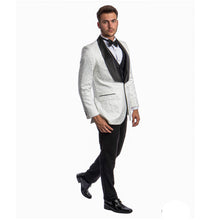 Load image into Gallery viewer, White Men's Hybrid-Fit 3pc Paisley Suit w/ Wide Black Shawl Collar