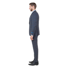 Load image into Gallery viewer, Men's Skinny-Fit Glen Plaid 3pc Suit Set w/ U-Neck Vest