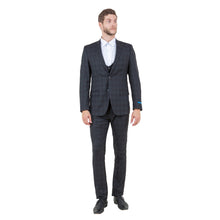 Load image into Gallery viewer, Men's Skinny-Fit Glen Plaid 3pc Suit Set w/ U-Neck Vest