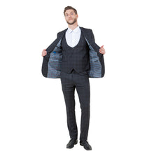 Load image into Gallery viewer, Men's Skinny-Fit Glen Plaid 3pc Suit Set w/ U-Neck Vest