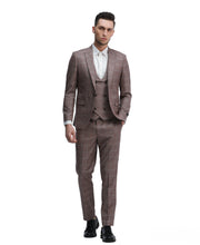 Load image into Gallery viewer, Mens Suit 3pc Plaid Peak Lapel Suit With Matching Double Breasted Vest & Pants For All Ocassions