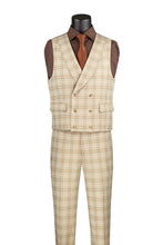 Load image into Gallery viewer, Men's Tan Plaid 1920s 3 Piece Suit with Vest Modern Fit MV2W-3