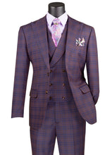 Load image into Gallery viewer, Men's Purple Plaid 1920s 3 Piece Suit with Vest Modern Fit MV2W-3