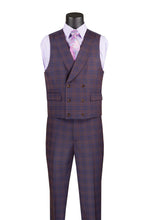 Load image into Gallery viewer, Men's Purple Plaid 1920s 3 Piece Suit with Vest Modern Fit MV2W-3