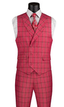 Load image into Gallery viewer, Men's Raspberry Red Plaid 3 Piece Suit with Vest Vinci MV2W-4