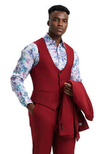 Load image into Gallery viewer, Stacy Adams Fashion Suit 3-Piece Dark Red Peak Lapel Low Cut Vest