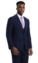 Load image into Gallery viewer, Stacy Adams Fashion Suit 3 Piece Navy Blue Peak Lapel Low Cut Vest