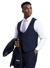 Load image into Gallery viewer, Stacy Adams Fashion Suit 3-Piece Navy Blue Peak Lapel Low Cut Vest