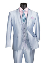 Load image into Gallery viewer, Men's Shiny Fancy Prom Slim Fit Suit Light Blue 3 Piece Vested SV2D-1