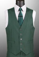 Load image into Gallery viewer, Men's Hunter Green 1920s Stripe 3 Piece Suit with Vest V2RS-9