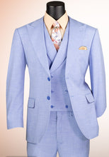 Load image into Gallery viewer, Modern Fit Fashion Suit Lt. Blue 3 Piece Lapel Vest MV2K-2