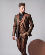 Load image into Gallery viewer, Men's Shiny Fancy Prom Slim Fit Suit Cappucino 3 Piece Vested SV2D-1