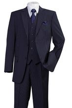 Load image into Gallery viewer, Men's Three Piece Navy Blue pinstripe Suit Regular Fit Fortini 5702V8