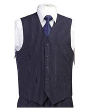 Load image into Gallery viewer, Men's Three Piece Navy Blue pinstripe Suit Regular Fit Fortini 5702V8