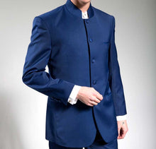 Load image into Gallery viewer, Men's Blue Chinese Mandarin Collar Suit 5HT