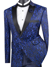 Load image into Gallery viewer, Men's Blue Floral Paisley Tuxedo Jacket Blazer BF-2