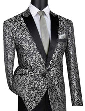 Load image into Gallery viewer, Men's Silver Black Floral Paisley Tuxedo Jacket Blazer BF-2