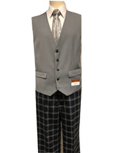 Load image into Gallery viewer, Steve Harvey Suit 3 Piece Black Gray Plaid with Lapel Vest 122741