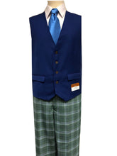 Load image into Gallery viewer, Steve Harvey Suit 3 Piece 1920s Green Plaid with Lapel Vest Blue 122746