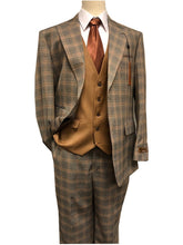 Load image into Gallery viewer, Steve Harvey Suit 3 Piece Taupe Plaid with Lapel Vest 122752