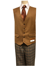 Load image into Gallery viewer, Steve Harvey Suit 3 Piece Taupe Plaid with Lapel Vest