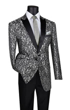 Load image into Gallery viewer, Men's Silver Black Floral Paisley Tuxedo Jacket Blazer BF-2