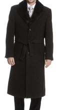 Load image into Gallery viewer, Mens Black Fur Collar Wool Coat Full Length Vance 4150-9001