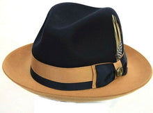 Load image into Gallery viewer, Bruno Capelo Men's Navy Camel Fedora Hat Fine Wool CA346