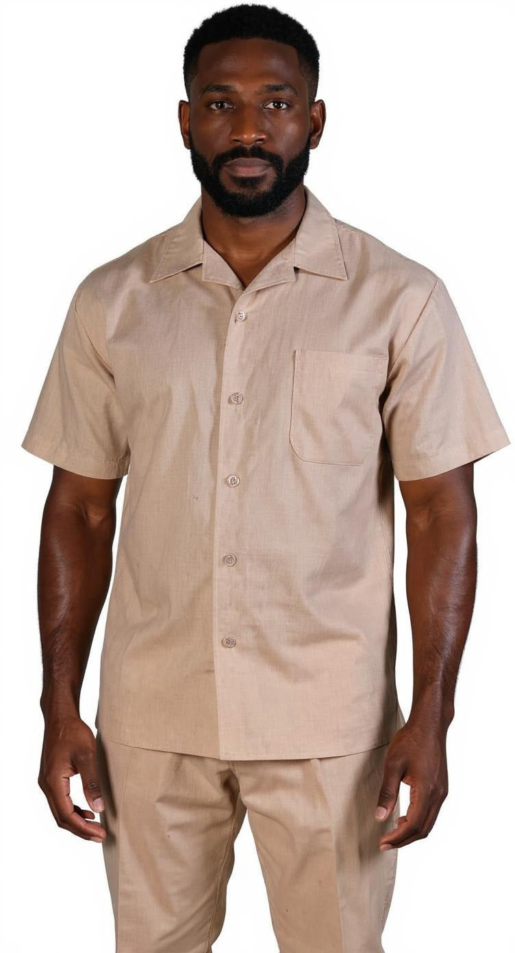 Successo Mens Beige Linen Walking Suit Beach Wedding Outfit 1065