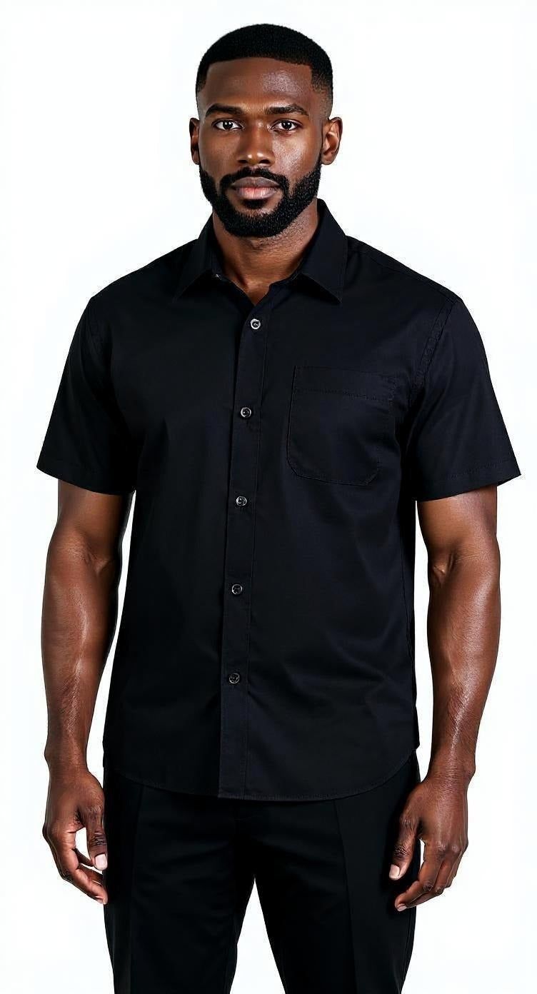 Successo Mens Short Sleeve Black Linen Walking Suit Menswear 1065
