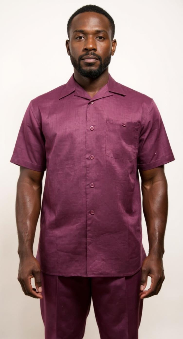 Mens Plum Linen Walking Suit Casual Summer Outfit Successo 1065
