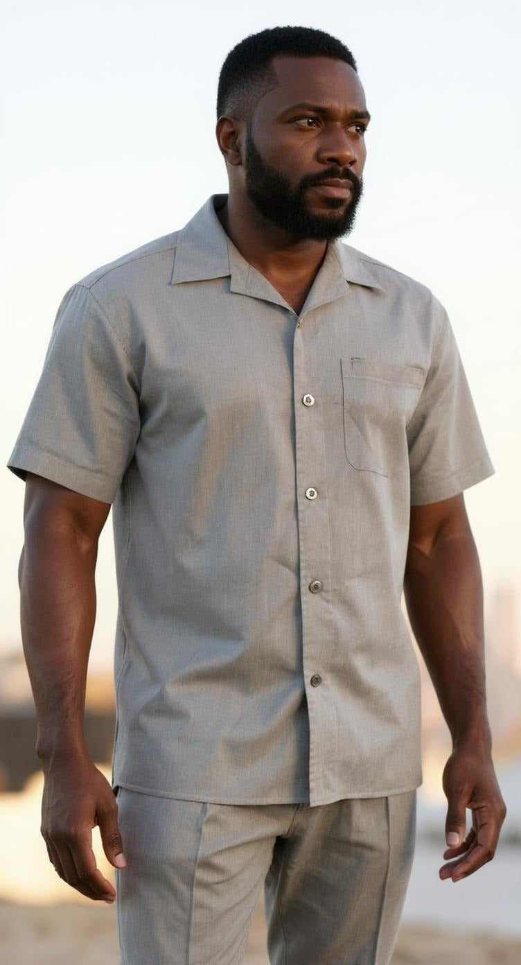 Mens Gray Linen Walking Suit Casual Summer Outfit Successo 1065