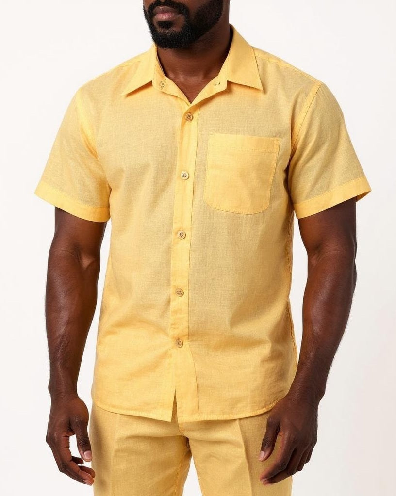 Mens Yellow Linen Walking Suit Casual Summer Outfit Successo 1065