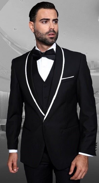 Statement Black Modern Fit Wool Young Mens Fashion Tuxedo Genova